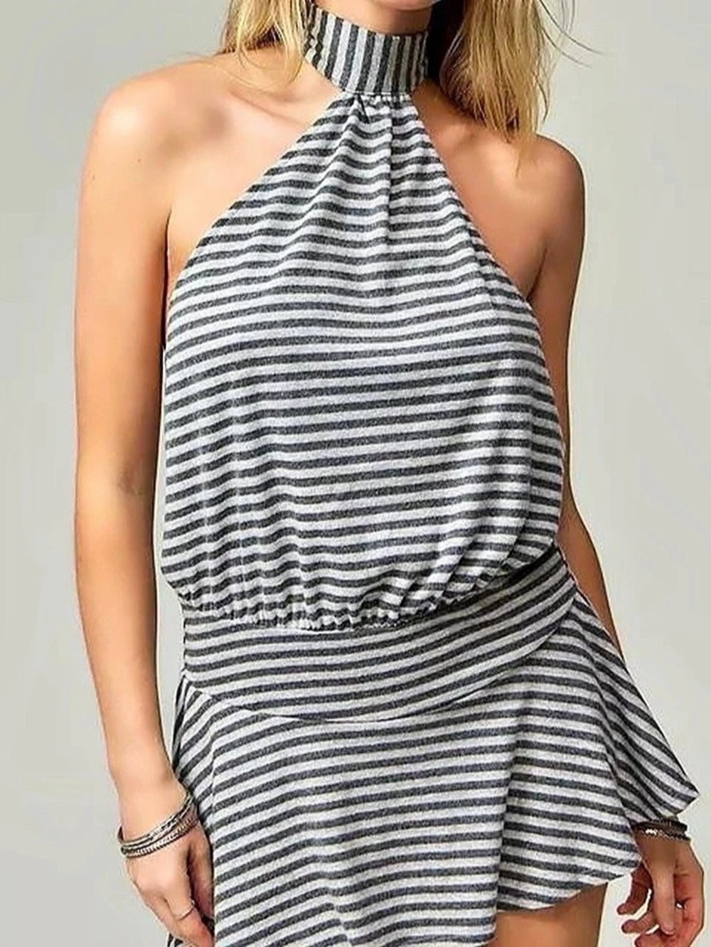 Jaden London Women's Striped Mini Dress in Gray & White
